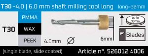 T30 - 4.0 | 6.0 mm shaft milling tool long