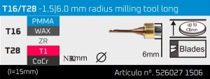 T16 / T28 - 1.5 | 6.0 mm radius milling tool long