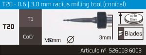 T20 - 0.6 | 3.0 mm radius milling tool (conical)